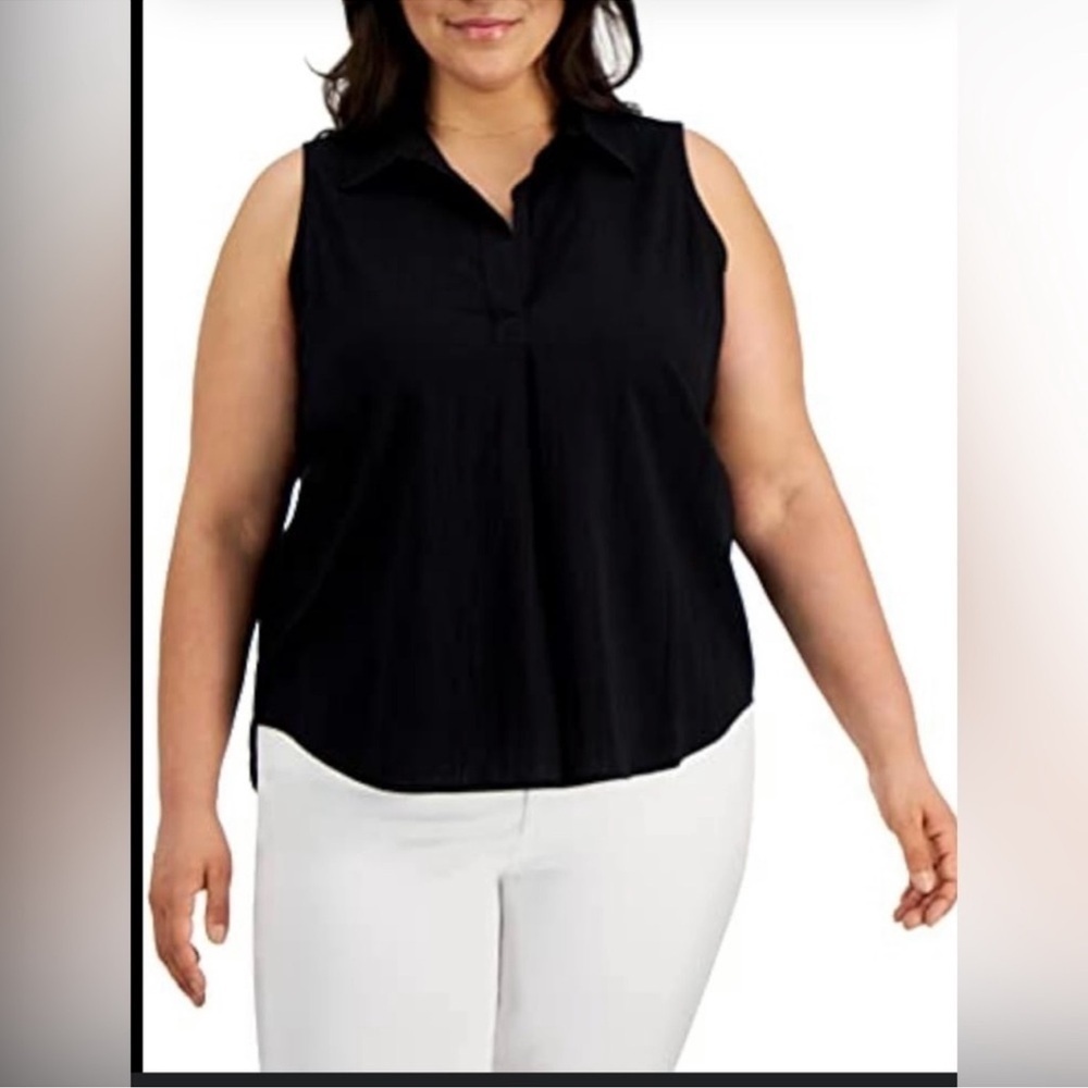Cato Women’s Black Sleeveless Collared Blouse XL Button Front Work Casual Top